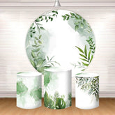 Aperturee Green Leaves White Boho Round Party Backdrop Kit